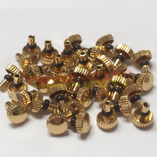 Golden watch crowns for Orient watch movement, durable repair parts enhancing functionality and style.