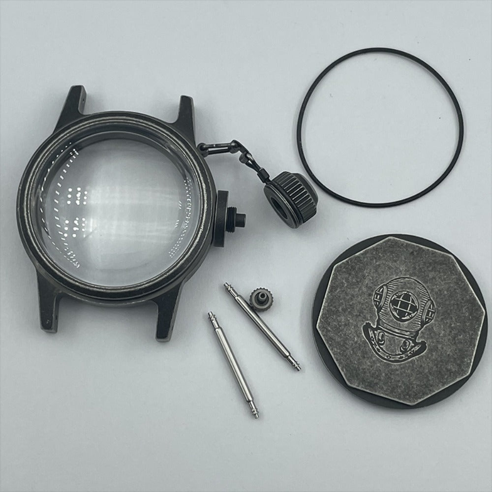 Black Kettle watch crown 28.5mm vintage style, compatible with NH35 NH36 movements, matte finish by Kettle.