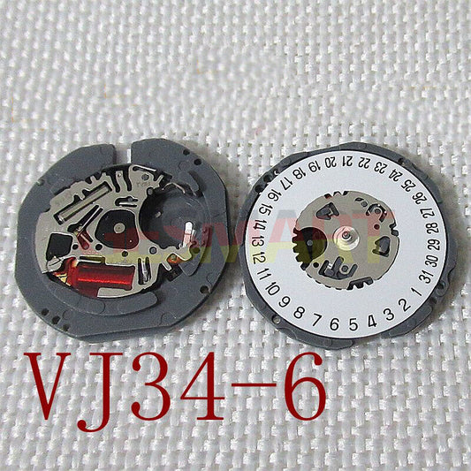Hattori Epson TMI VJ34 watch quartz movement with date at 3 and 6, precision Japan-made component.