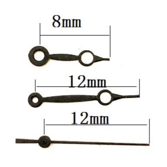 Aiguilles de montre noires 12 x 12 x 8 mm pour mouvement à quartz Miyota 2035
