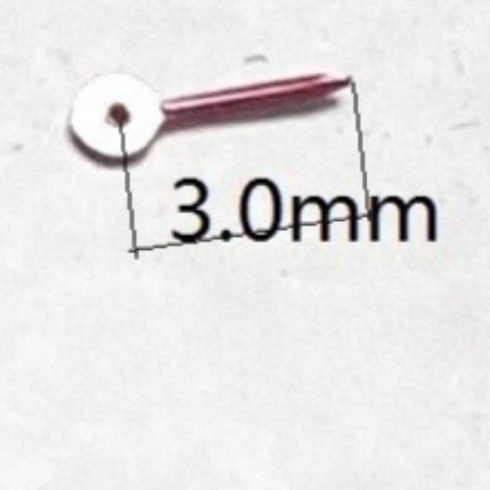 Set of 3 red and silver 3mm small second hands by Miyota for 2035 multifunctional watch movements.