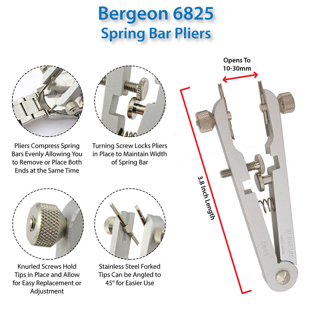 Bergeon 6825 spring bar pliers with ergonomic handles for precise watch bracelet removal