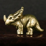 Solid Copper Horned Dinosaur Jurassic Trinket Vintage Hand Carved Bronze Model Figurines