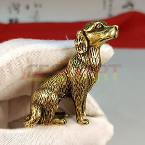 Solid Copper Small Puppy Trinket Hand Carved Bronze Model Figurines