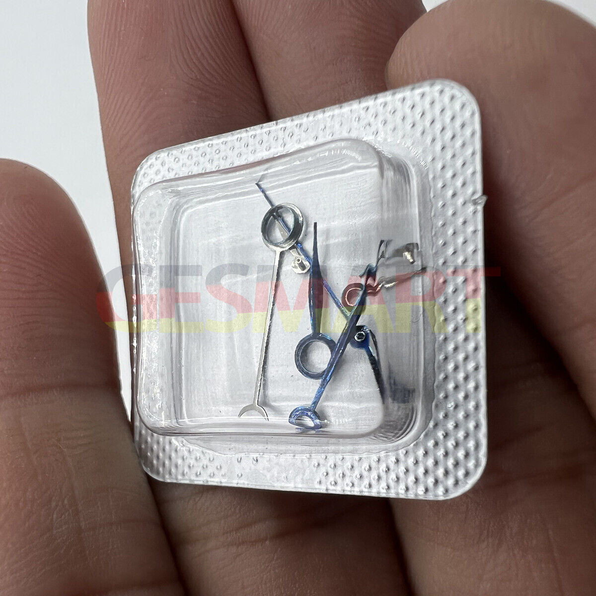 Blue polished watch hands for ETA 7750 7751 movement, no lume, stylish TimeGear replacement.