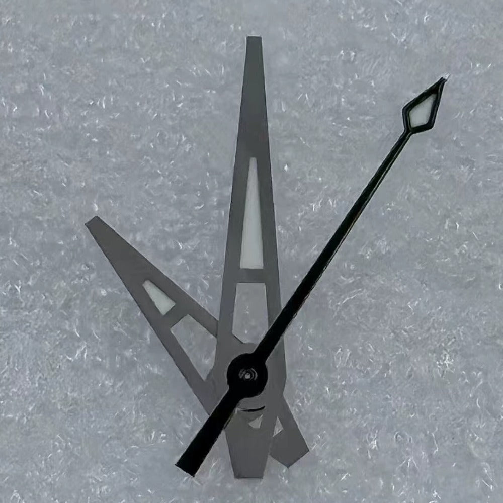 Lume black watch hands with silver trim by Lume, designed for NH35/36 NH38 NH72 NH70 movements, Big Arrow style.
