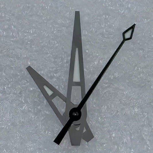 Lume black watch hands with silver trim by Lume, designed for NH35/36 NH38 NH72 NH70 movements, Big Arrow style.