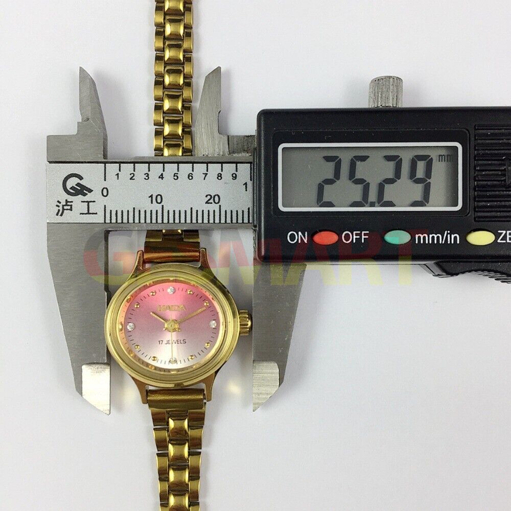 25mm HAIDA Manual Mechanical Lady Watch Golden Nail 17 Jews Gradient Pink Dial