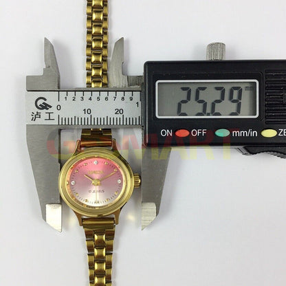 25mm HAIDA Manual Mechanical Lady Watch Golden Nail 17 Jews Gradient Pink Dial