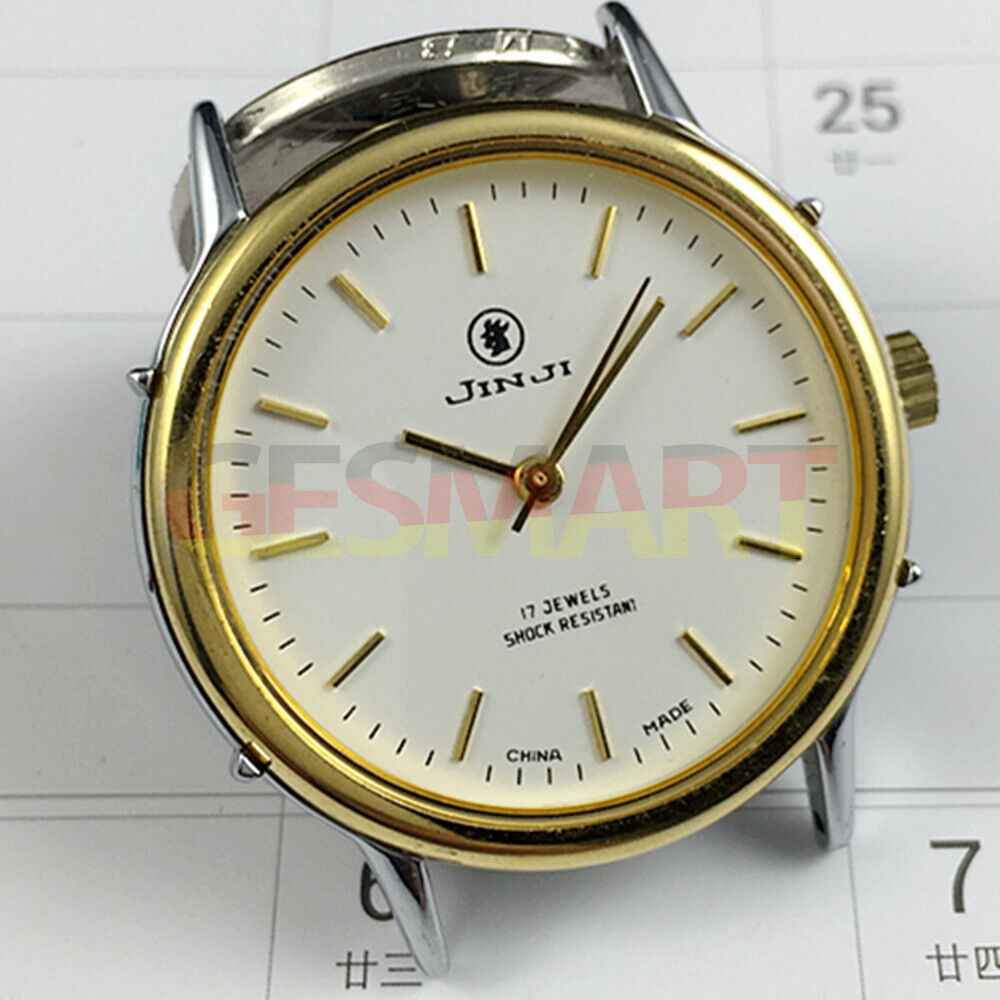 37mm Shanghai Jinji manual mechanical watch with 17 jewels, golden nails, and shock-resistant design.
