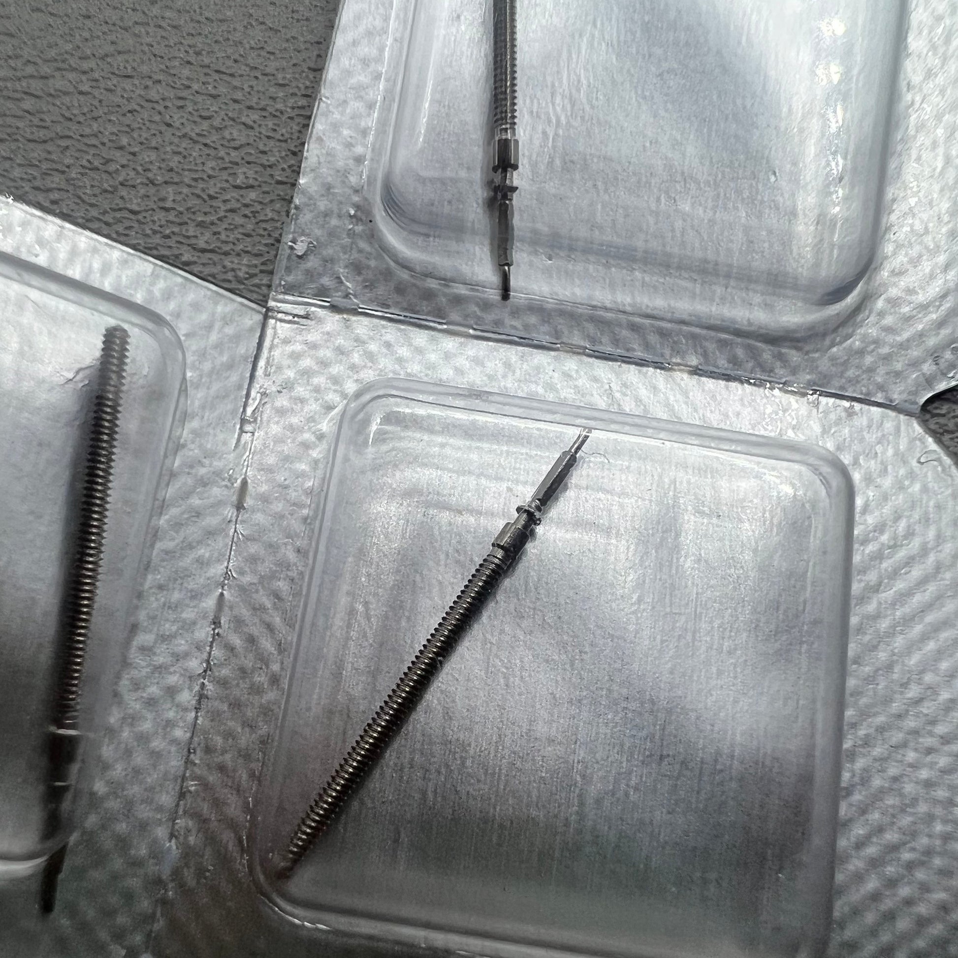 Set of 3 generic watch winding stems for ETA 956.114 and 955.114 movements, compatible accessory.