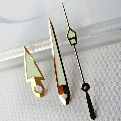 Golden Trim C3 Green Lume vintage watch hands compatible with NH34 NH35 movements, stylish and luminous.