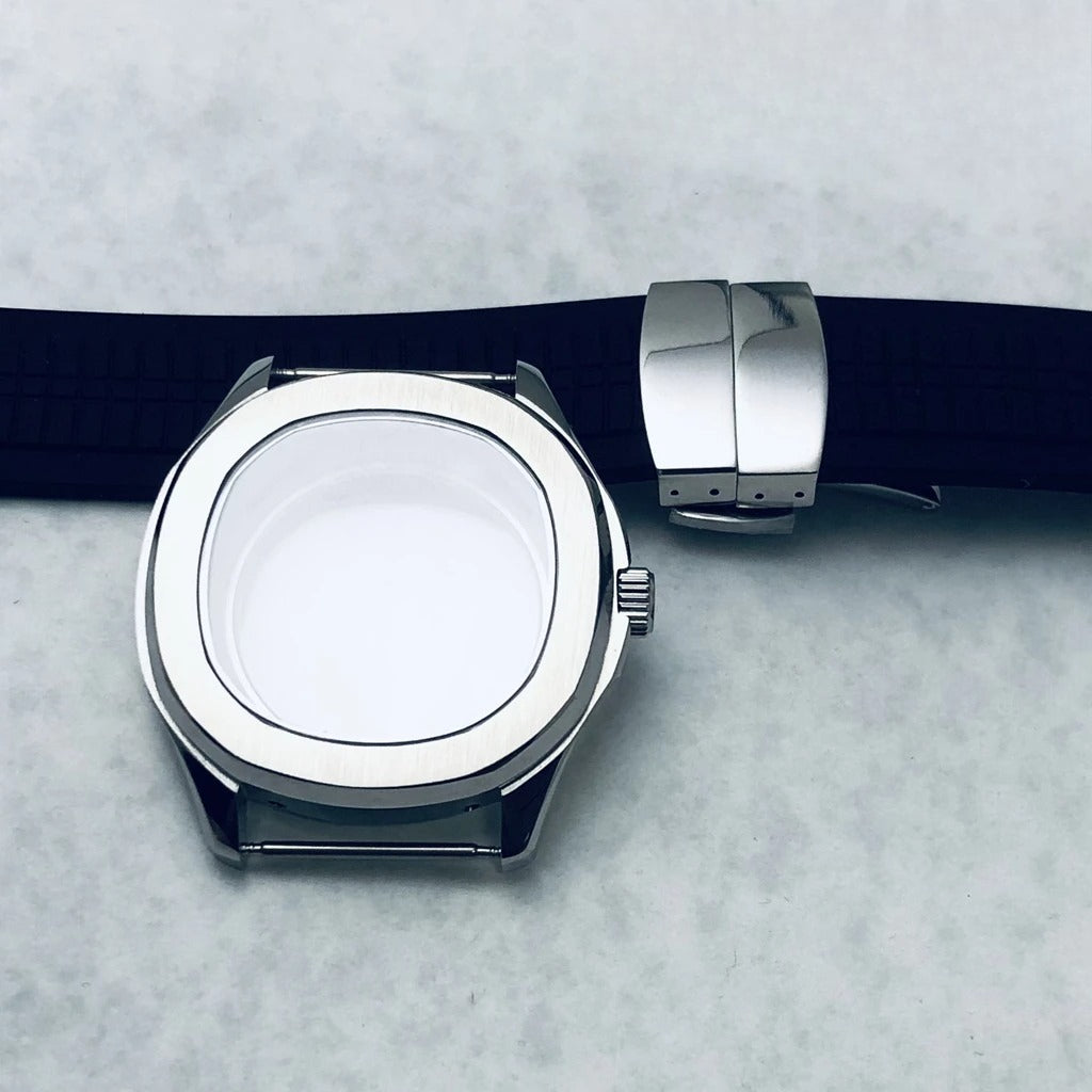 42mm Silver Watch Case Sapphire Glass Rubber Strap For NH35/34 NH36/38 NH70 NH72