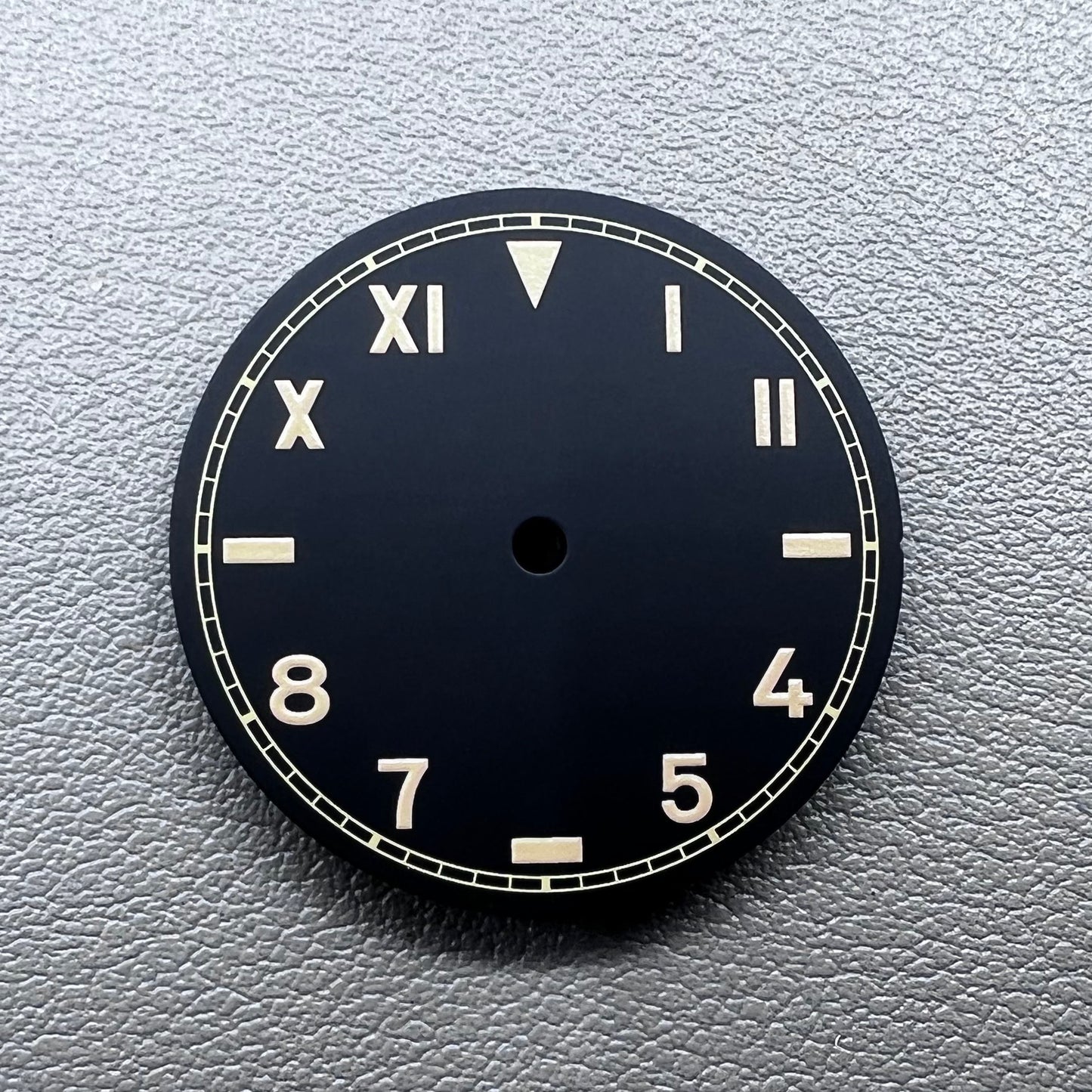 28.5mm green lume watch dial with vintage orange font, compatible with NH35/36/2824/8215 movements.