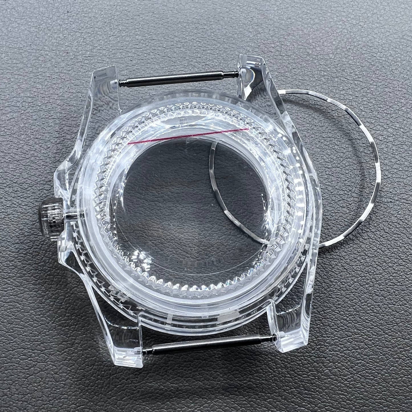 40MM green luminous plastic watch case with acrylic mirror for 8215 8200 821A 2813 movements, durable and lightweight.