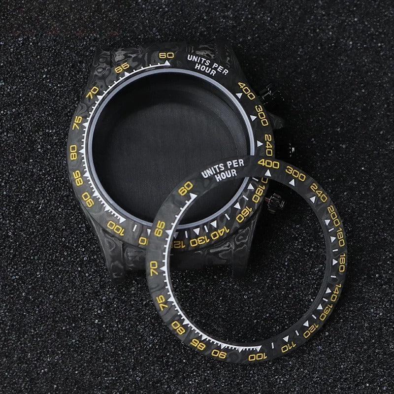 38mm Carbon Fiber Case Red/ Yellow Strap fit 4130/VK63 Sapphire Glass 29mm Dial