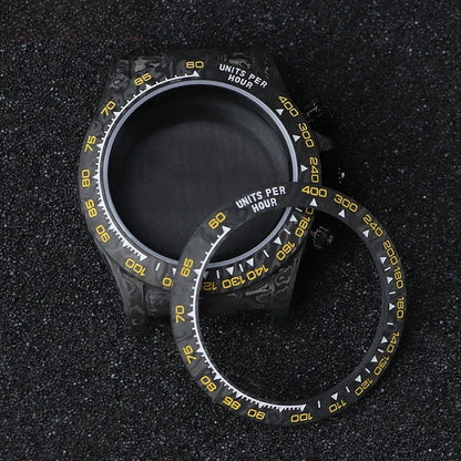 38mm Carbon Fiber Case Red/ Yellow Strap fit 4130/VK63 Sapphire Glass 29mm Dial