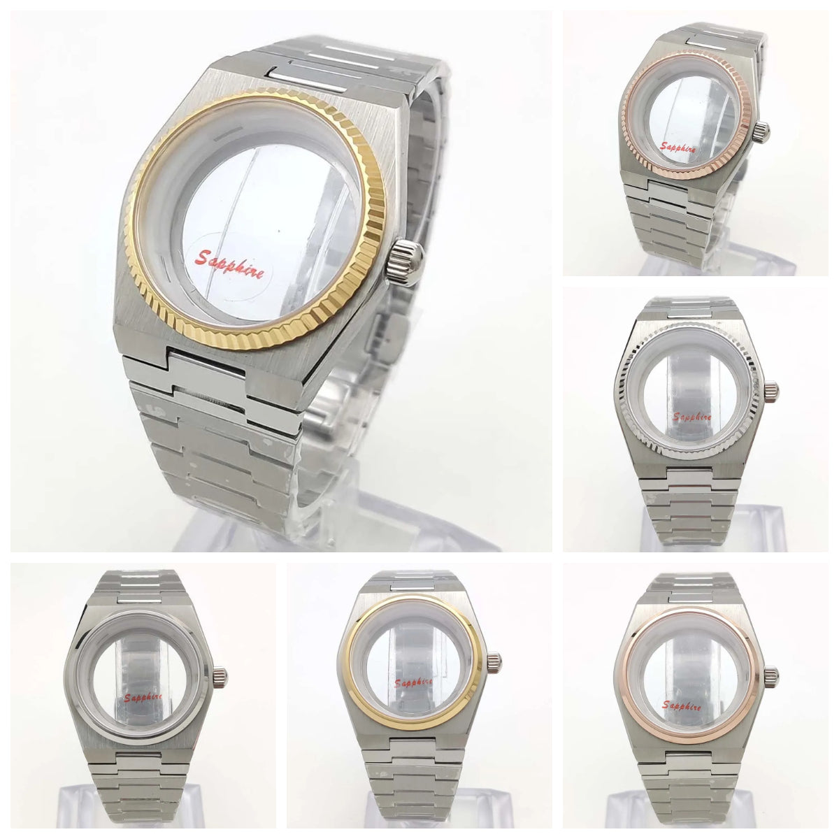 40MM Transparent Bottom Steel  Watch Case Sapphire Strap Set for NH35/36/38/70