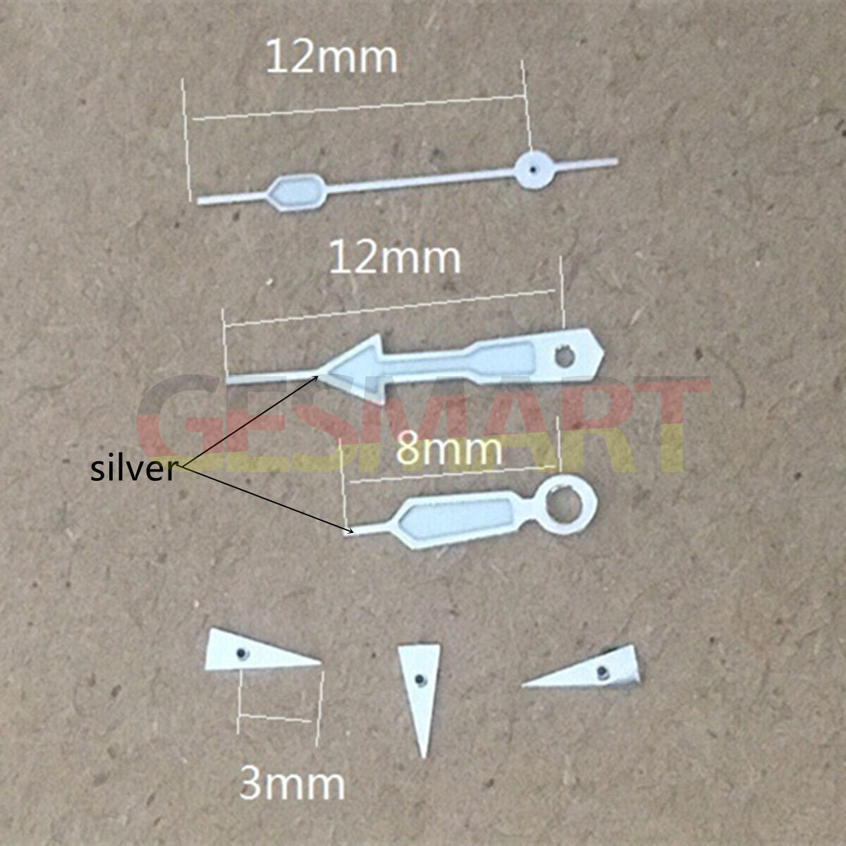 Green lume arrow-shaped watch hands with silver trim for Miyota OS10 OS20 OS60 OS80 models.