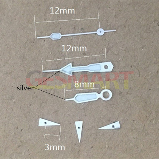 Green lume arrow-shaped watch hands with silver trim for Miyota OS10 OS20 OS60 OS80 models.