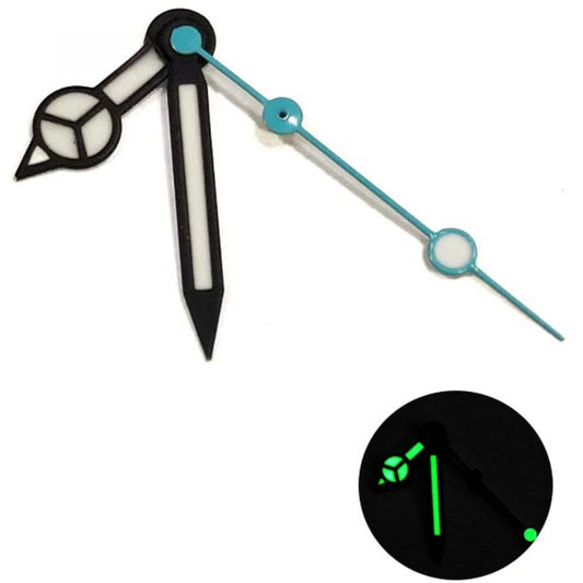 Matted black trim watch hands with white painted lume and blue second hand for NH35/36