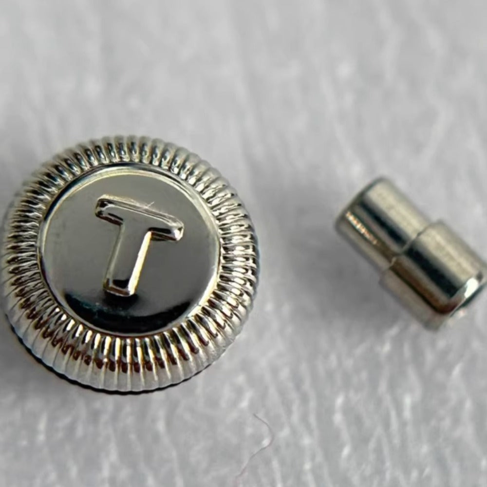 Generic steel silver small watch crown for Tissot T097, ideal replacement part for watch repair.