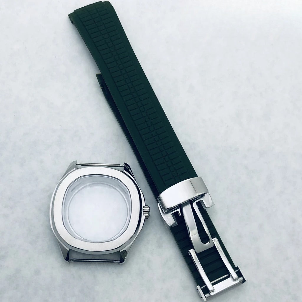 42mm Silver Watch Case Sapphire Glass Rubber Strap For NH35/34 NH36/38 NH70 NH72