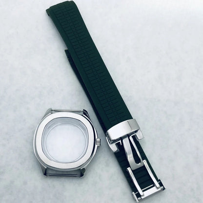 42mm Silver Watch Case Sapphire Glass Rubber Strap For NH35/34 NH36/38 NH70 NH72