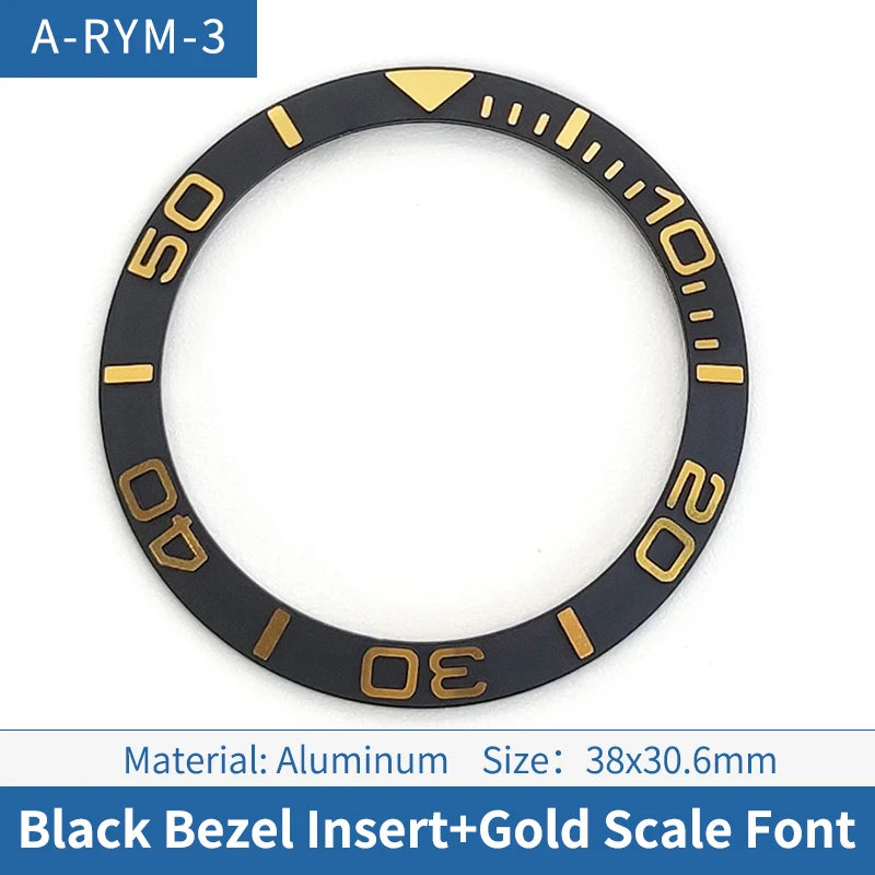 38mm Gold Font Black Sloped Aluminum Watch Bezel For Skx007 Srpd Diving Watch