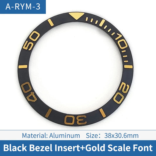 38mm Gold Font Black Sloped Aluminum Watch Bezel For Skx007 Srpd Diving Watch