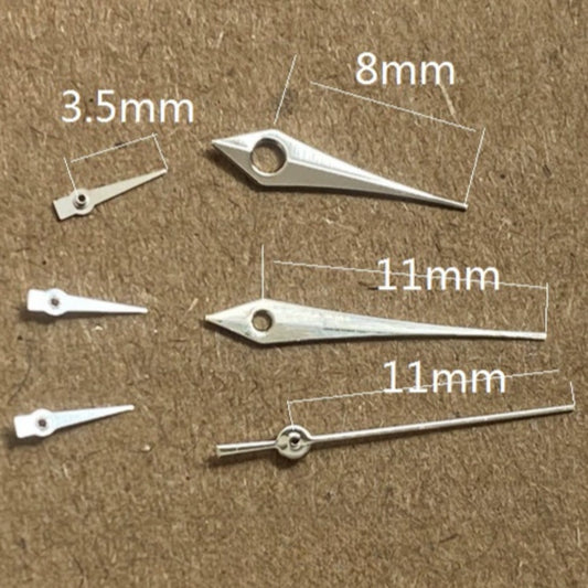 Aiguilles de montre à 6 aiguilles en forme de flèche de 11 mm, garniture argentée, pour mouvement à quartz Miyota JS15
