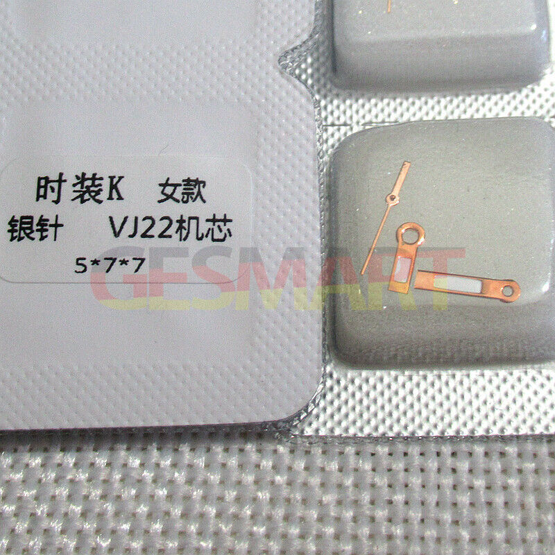 Silver and rose gold 5x7x7mm lume watch hands for Epson VJ22, enhancing visibility and style.