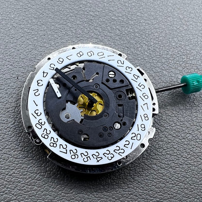 Swiss ISA 8172 silver plated quartz watch movement with stem, precise timekeeping for watch repair and assembly.