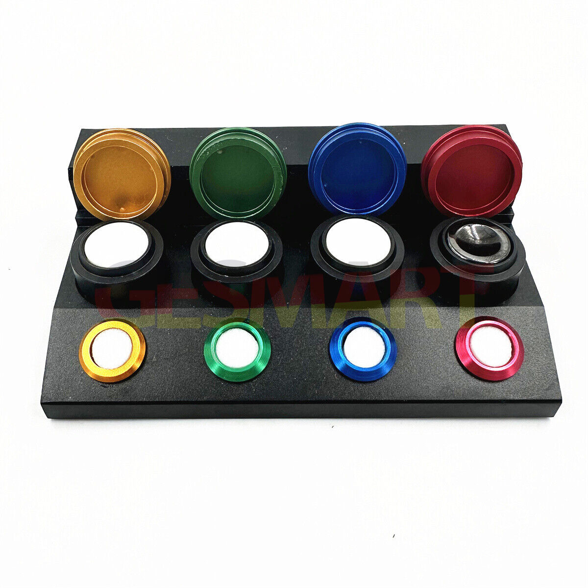 Die-cast alloy MSA17.000-04 oil cups stand with 4 containers for precise watch repair tools.