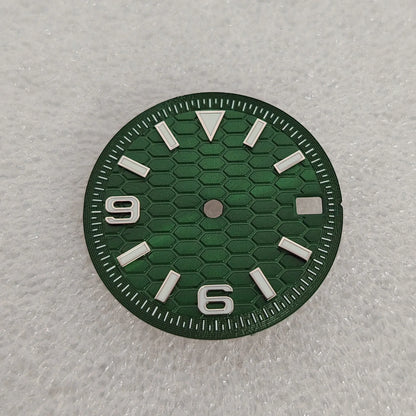 28.5mm Watch Dial and Watch Hands Silvery Nail Scale Green Luminous for NH35