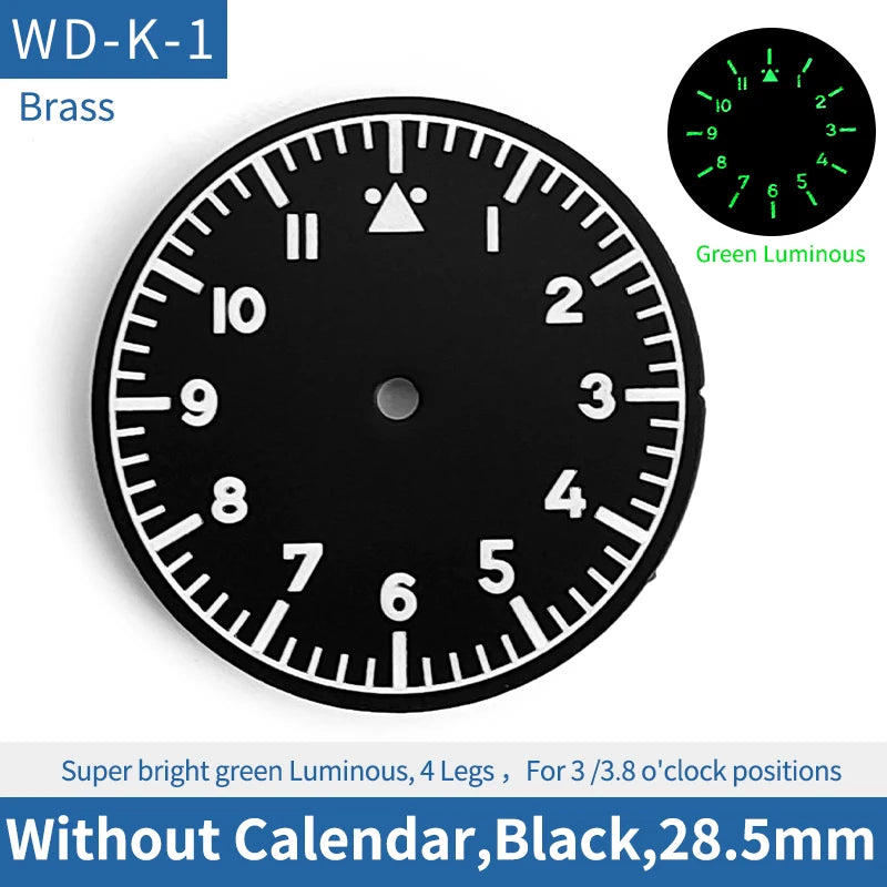 No Calendar Black Pilot 28.5mm Watch Dial Fit For Skx007 Skx009 Sprd NH35 NH36
