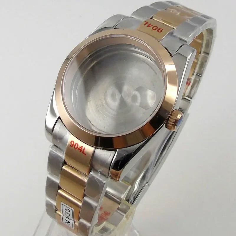 36mm Sapphire Glass Rose Golden Two Tone Watch Case fit NH35 NH36 NH38