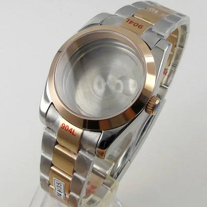 36mm Sapphire Glass Rose Golden Two Tone Watch Case fit NH35 NH36 NH38