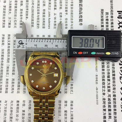 Donglang 36mm manual mechanical watch with brown dial, 17 jewels, single calendar, classic style.