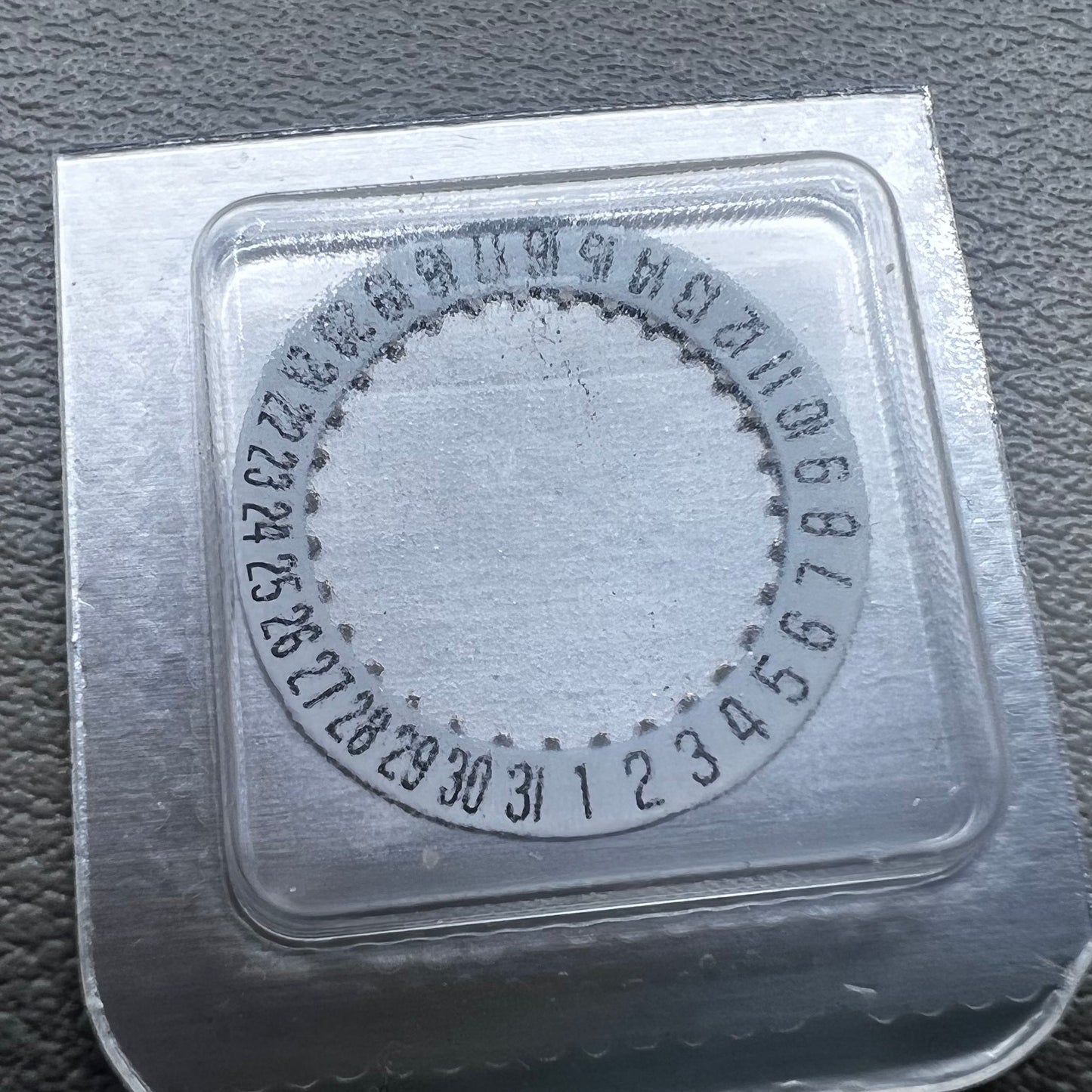 Swiss White Date Disk Wheel featuring date@6 for ETA 256.111 movement, compatible with watch repairs.