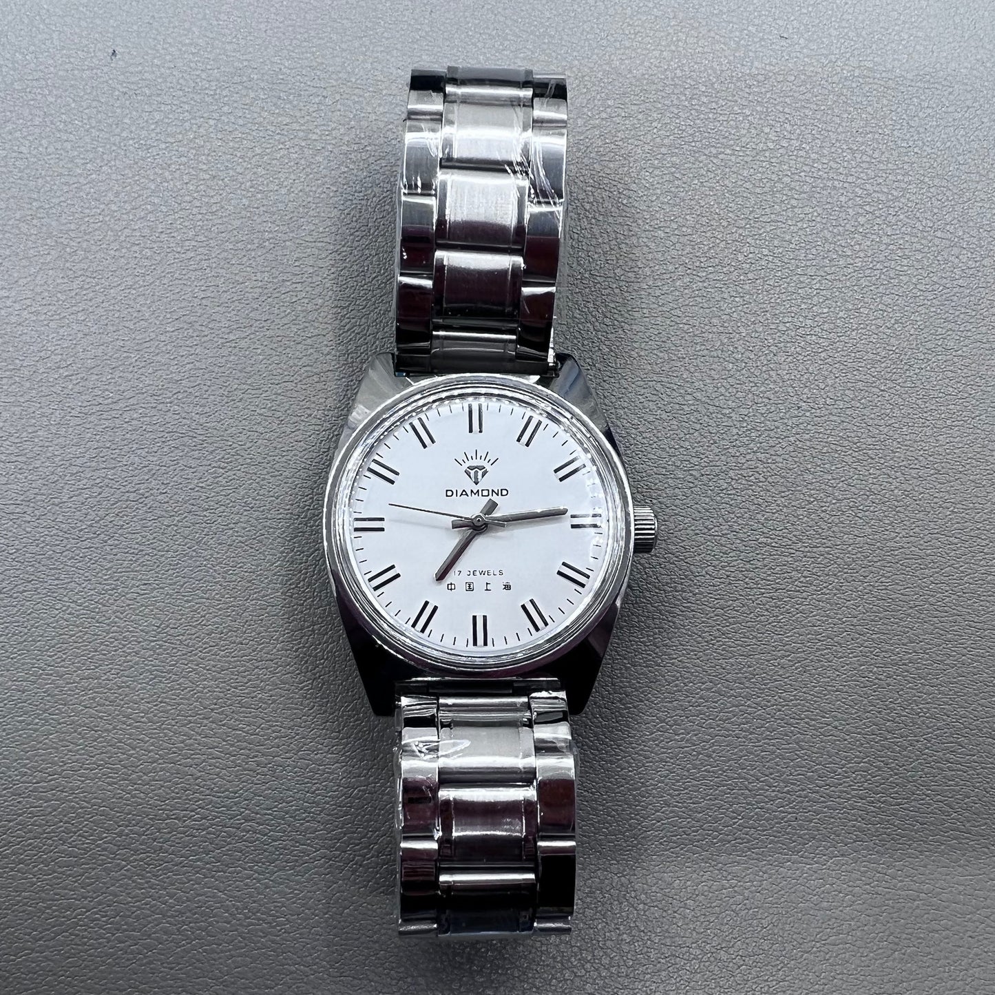 38mm DIAMOND Silver Band Manual Mechanical Watch 17 Jews White Dial Silver Case