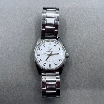 38mm DIAMOND Silver Band Manual Mechanical Watch 17 Jews White Dial Silver Case