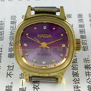 SHANGHAI HAIDA Manual Mechanical Lady Watch Golden Nail Purple Dial Square Case