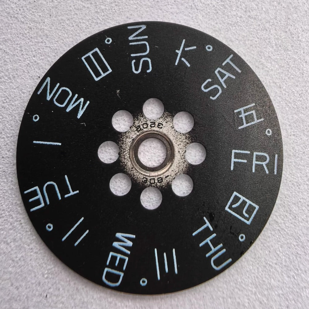 Set of 3 black week disk wheels, compatible with Miyota 8200 8215 watch movements at 3 o'clock position.