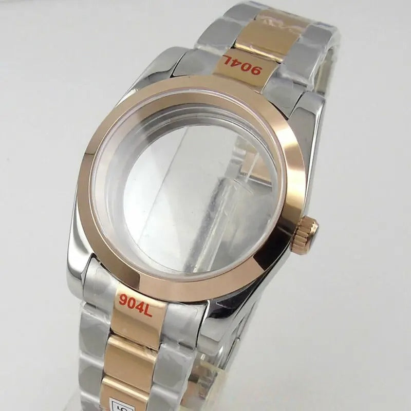 36mm Sapphire Glass Rose Golden Two Tone Watch Case fit NH35 NH36 NH38