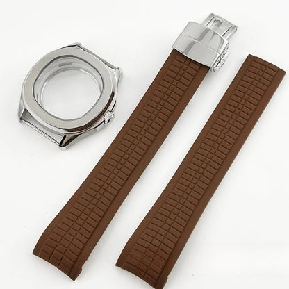 Brown Rubber Strap 40mm Sapphire Glass Watch Case for NH34 NH35 NH36 NH38 4R35
