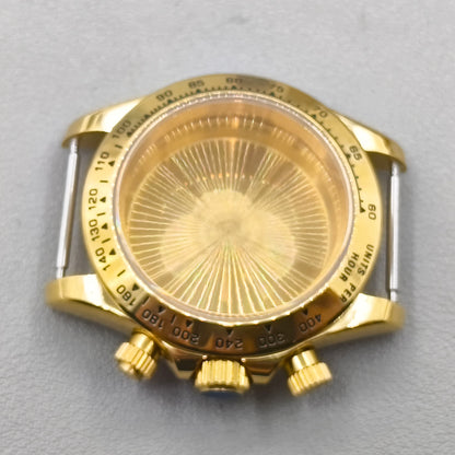 Gold Bezel 40mm Silver Watch Steel Case for Daytona VK63 VK64 Fits 20mm Strap