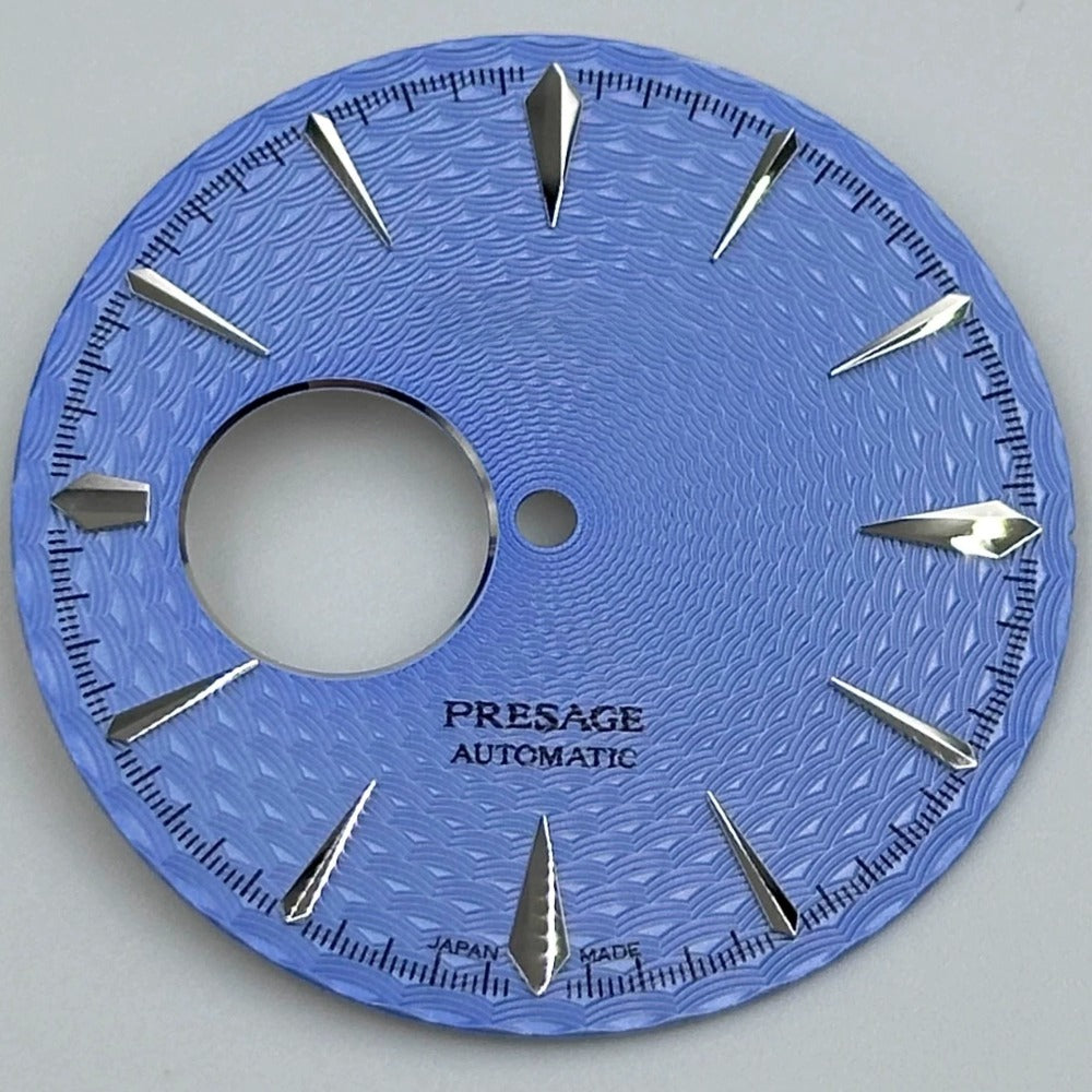 35mm light blue and silver Nail Cocktail Datejust dial for NH38 watch, elegant design.