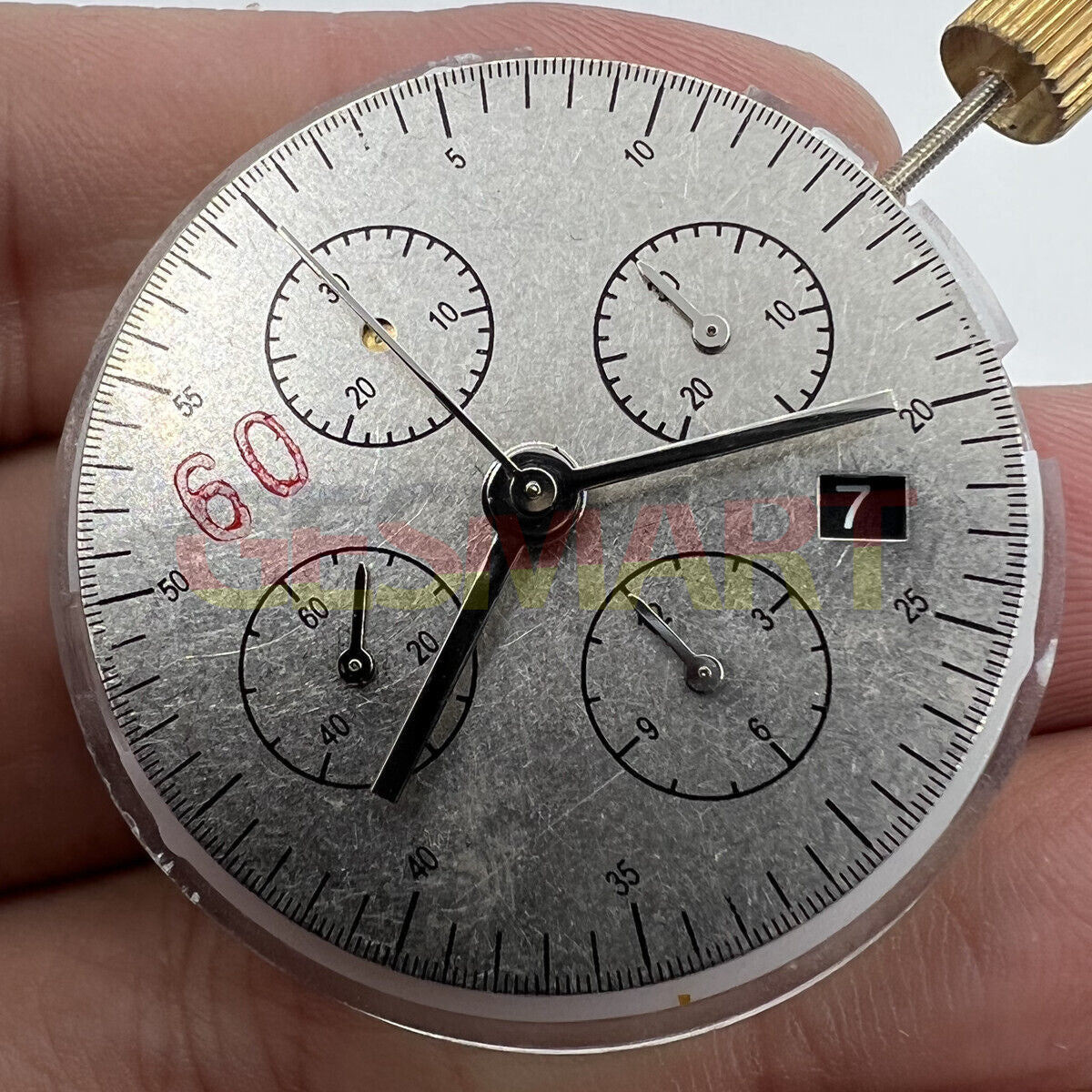 Black Dandong 7753 automatic watch movement with small second at 9, precision mechanical by China Made.