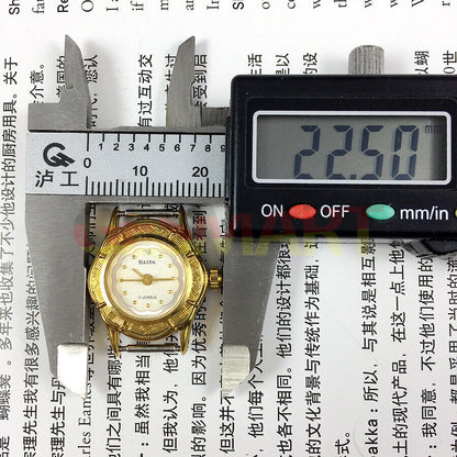 Classic 21mm Shanghai Made Lady watch with white dial, gold markers, manual mechanical movement, 17 jewels, elegant design.
